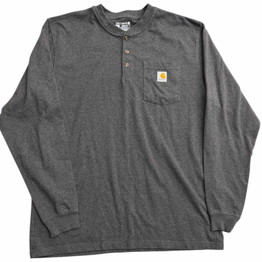 Carhartt Men’s Long Sleeve Henley Pocket Shirt Size LT Gray‎ Loose Fit Workwear